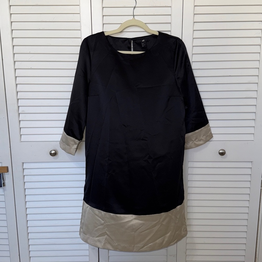 H&M Black and Tan Satin Dress